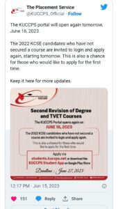 Post on Twitter indicating second revision of courses 